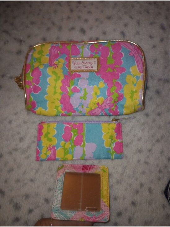 Lilly Pulitzer Handbags - Lilly Pulitzer x Estée Lauder GWP 3 Pc Cosmetic Bag Pouch Mirror Set